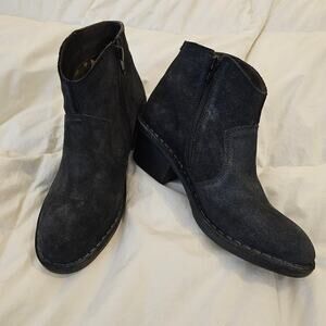 Fly London Black Suede Ankle Boots Side Zip Low Block Heel Booties Women 37